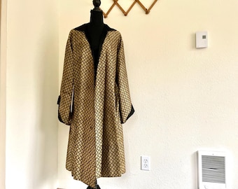 Early Century Black and Gold Silk Brocade Coat Swing Coat Opera Coat Designer Helene Pons