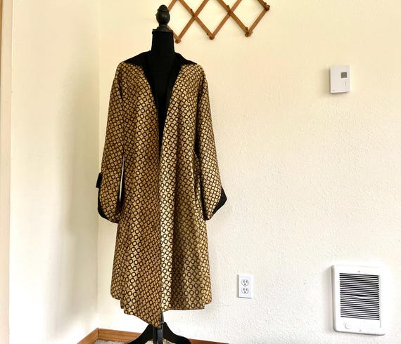 Vintage Helene Pons Silk Brocade Opera Coat: Blac… - image 1