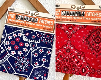 1970s Vintage Red and Blue Bandana Iron-On Patches