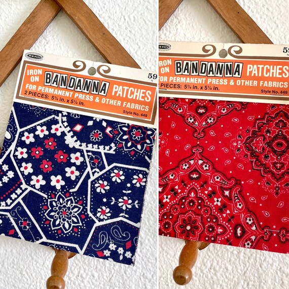 1970s Vintage Red and Blue Bandana Iron-On Patches - image 1