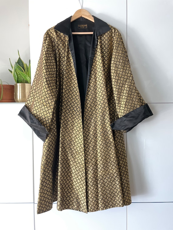 Vintage Helene Pons Silk Brocade Opera Coat: Blac… - image 7