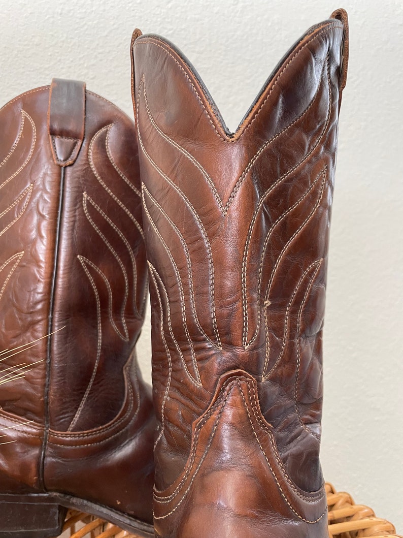 Vintage WRANGLER Chocolate Brown Leather Cowboy Boots U.S. Mens Size 10 image 3