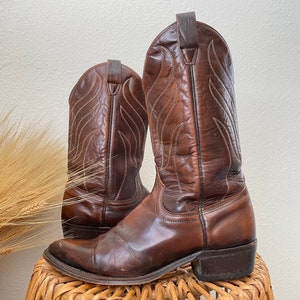 Vintage WRANGLER Chocolate Brown Leather Cowboy Boots U.S. Mens Size 10 image 2