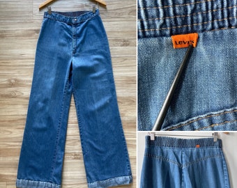 1970s Vintage Levis Orange Tab Bellbottom Wide Leg High Waist Jeans / W 30