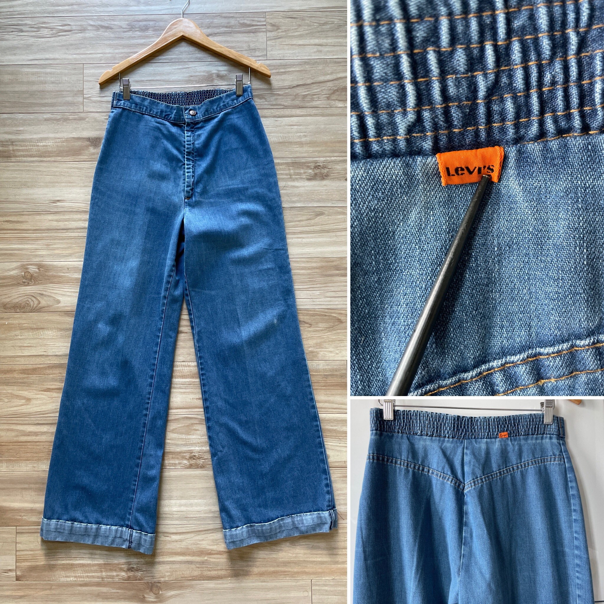 1970s Vintage Levis Orange Tab Bellbottom Wide Leg High Waist