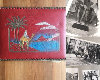 1960s Vintage Egyptian Leather Photo Album with Black and White Photos  Travel Photography  Navy  Europe  Asian  Voyage