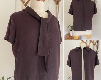 1960s Vintage STACY AMES Chocolate Brown Back-Zip Cropped Blouse