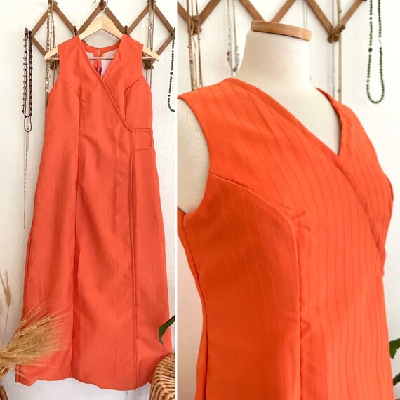 70s Vintage Mod Orange Maxidress / Handmade / Pum… - image 1