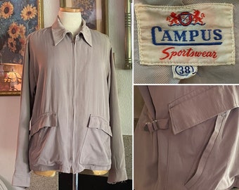 Jaren '50 Vintage CAMPUS SPORTKLEDING Taupe Lichtgewicht Jas / Maat 38