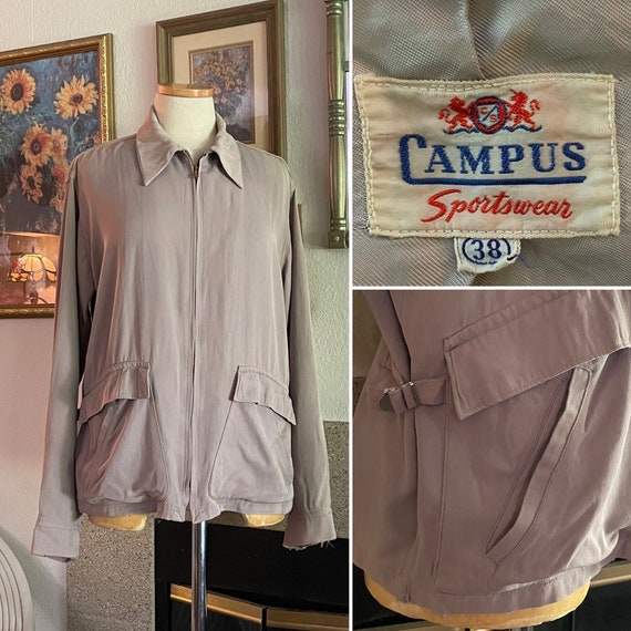 1950s Vintage CAMPUS SPORTSWEAR Taupe Lightweight Jacket / Size 38