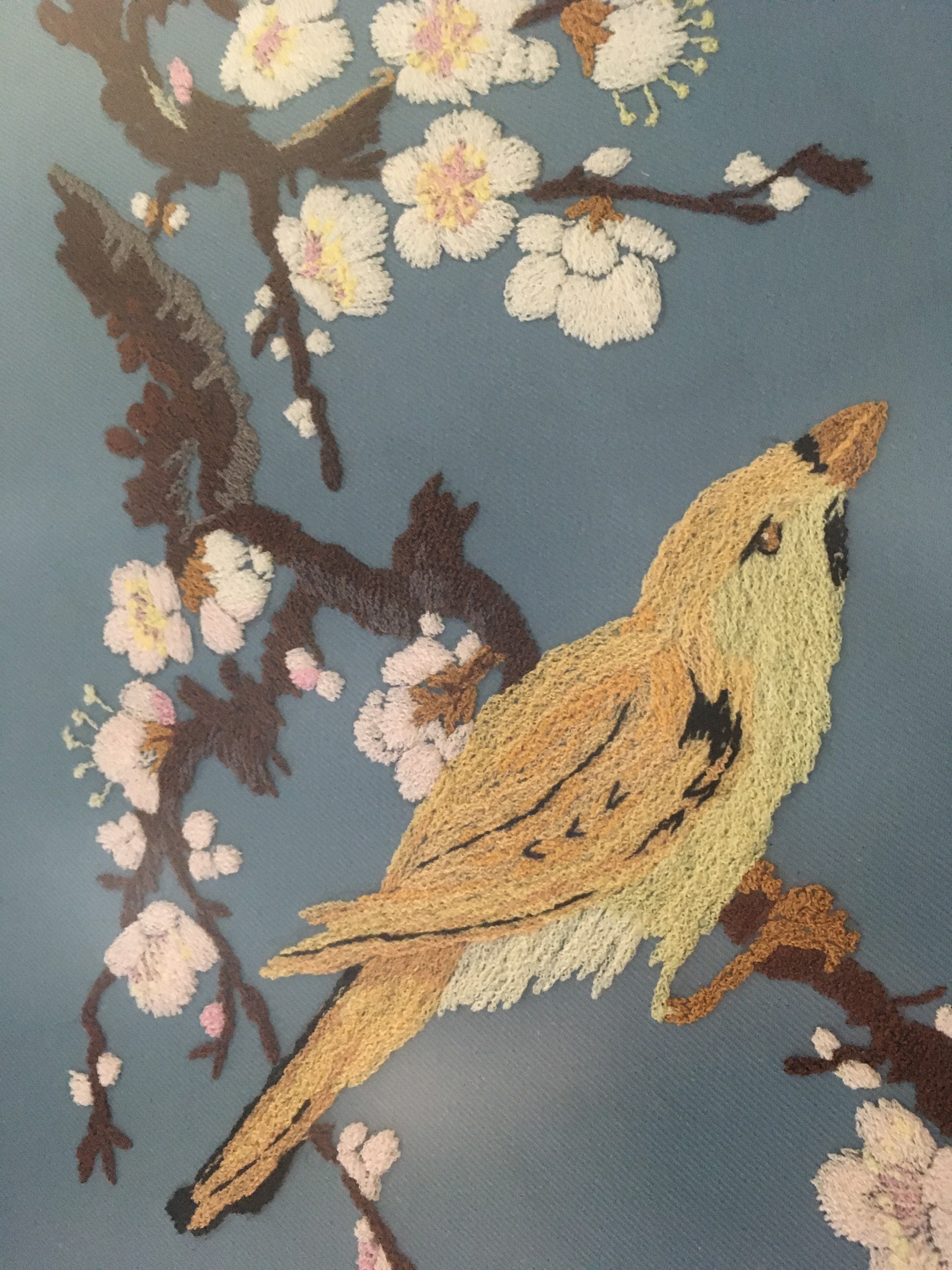 1960年代の刺繍の鳥と桜の額入りテキスタイルアート - Etsy 日本