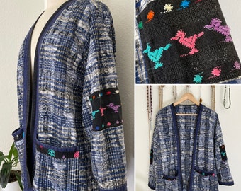 Vintage Handmade Guatemalan Indigo Cotton Blazer with Colorful Traditional Embroidery