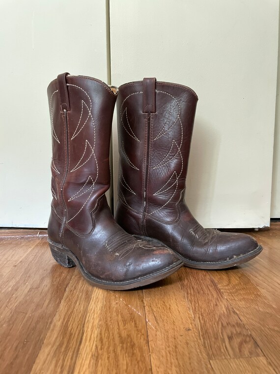 1990s Vintage Chocolate Brown Cowboy Boots Work Boot… Gem