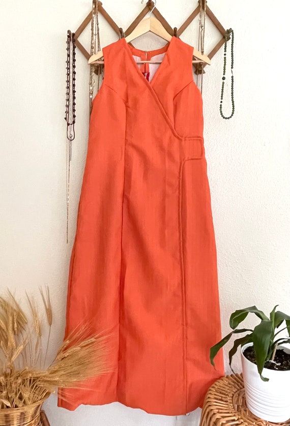 70s Vintage Mod Orange Maxidress / Handmade / Pum… - image 7