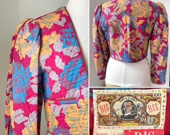 Vintage BIS Quilted Cotton Cropped Jacket  Bolero  BIS Paris Beverly Hills  Designer Gene Ewing