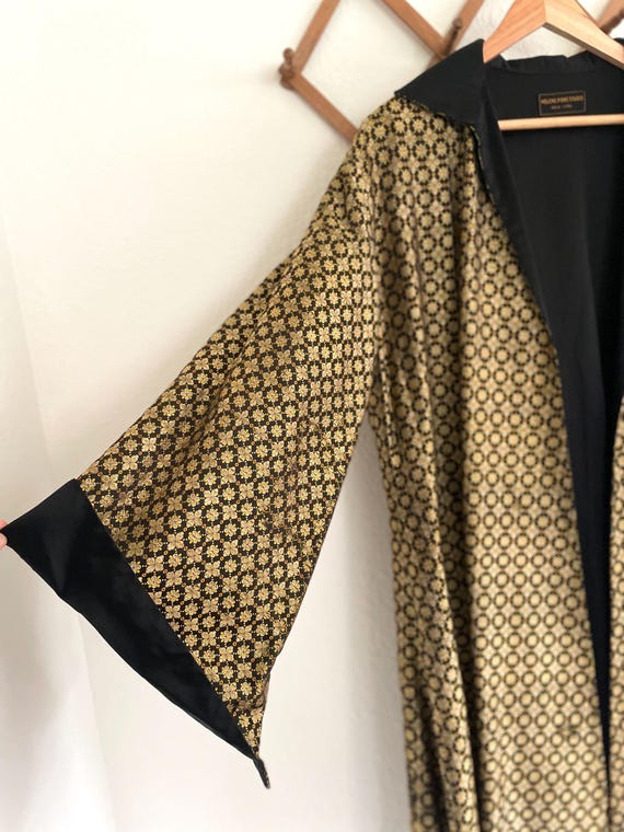Vintage Helene Pons Silk Brocade Opera Coat: Blac… - image 5