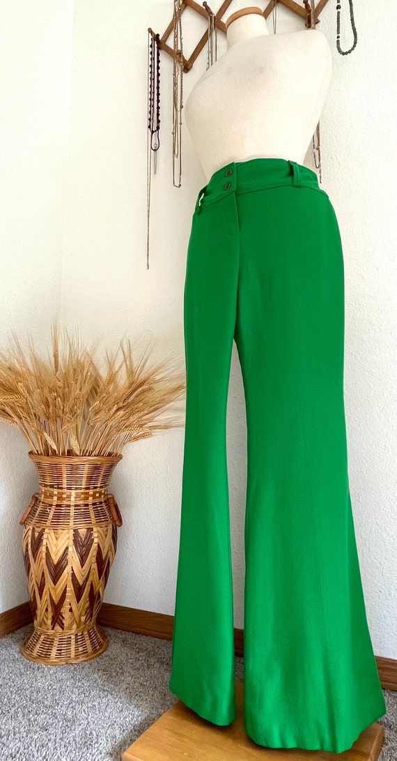 1970s Vintage BOBBIE BROOKS Green Wool Flared Leg Sla… - Gem