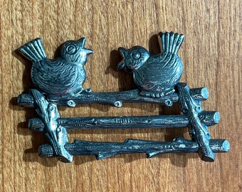 1950s Vintage Sterling Silver Two Birds on a Fence Brooch