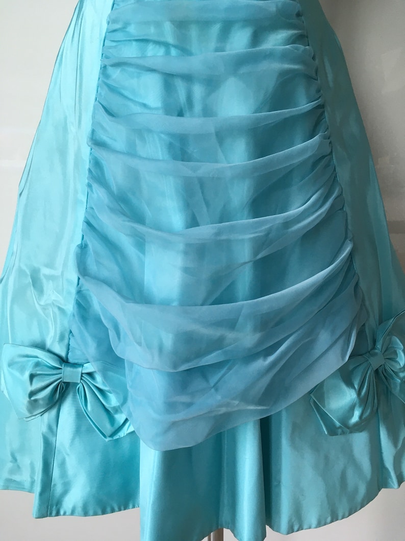 1950s Vintage LORRIE DEB Ball Gown Prom Dress Aqua Spaghetti Straps Princess Crinoline Petticoat
