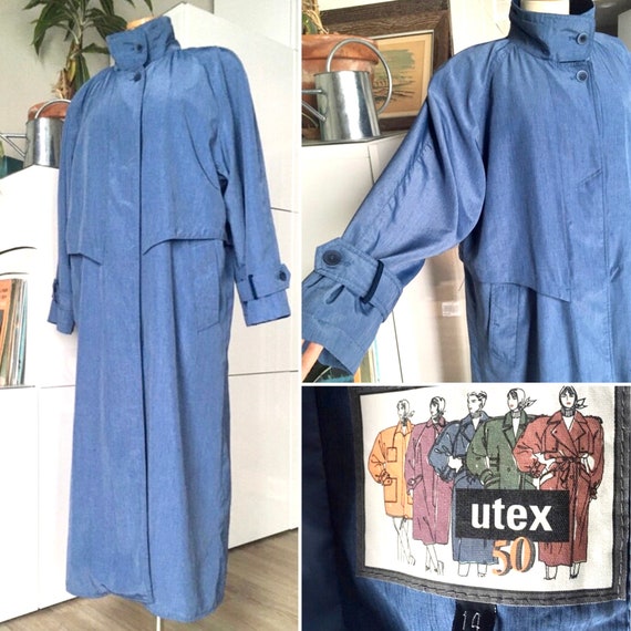 1980s Vintage UTEX Blue Trench Coat / Raincoat / … - image 2