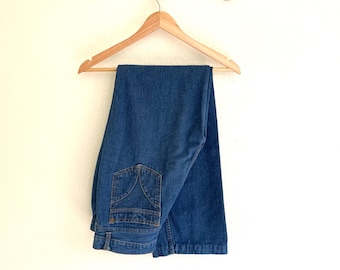 Jeans azules de mezclilla de algodón con pierna recta y cintura alta vintage Sears