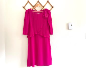 Vintage Magenta Polyester Shift Dress Vintage 80s Sandi Dee Shoulder Pads