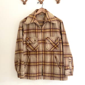 Vintage wollen mosterdgeruite geruite Forty Below-jachtjas