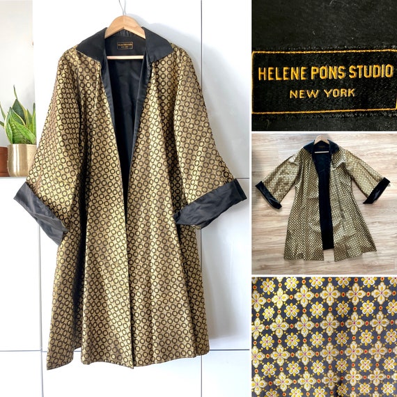 Vintage Helene Pons Silk Brocade Opera Coat: Blac… - image 8