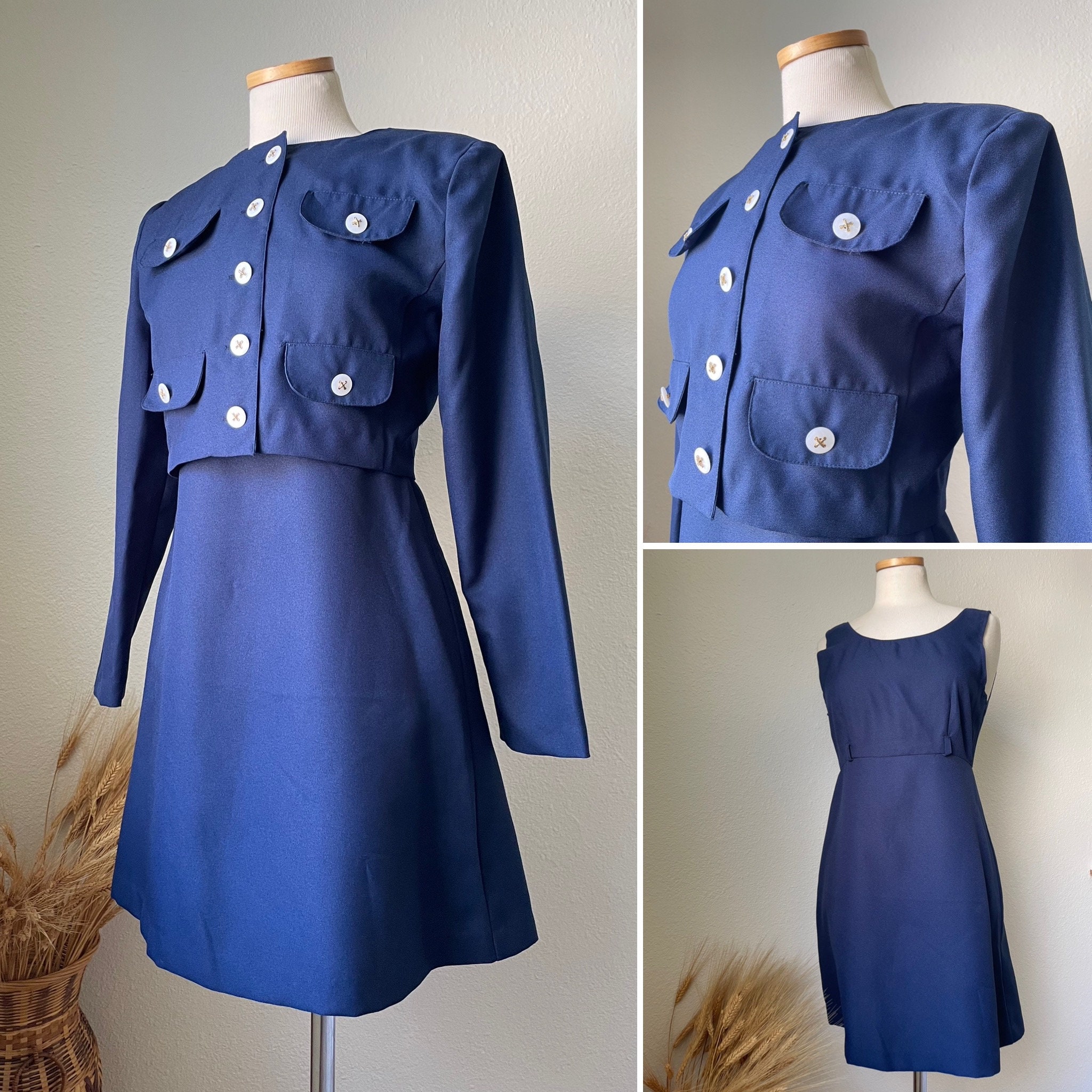 1980s Vintage AUDREY CELINE Navy Blue Nautical Dress and Jacket Set Etsy