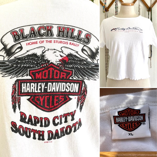 90s Vintage Sturgis HARLEY DAVIDSON Femme Cut Tshirt / XL / Home of the Sturgis Rally / Rapid City / South Dakota / Eagle