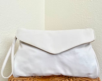 1980s Vintage White Leather Envelope Clutch Purse Unused Deadstock