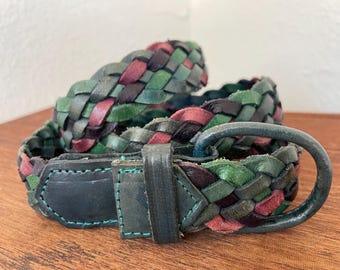 Vintage Woven Leather Belt Omega Luxury Goods Green Blue Magenta