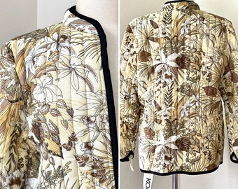 1970s Quilted Floral Jacket Blazer Size Large Unworn Deadstock with Tags