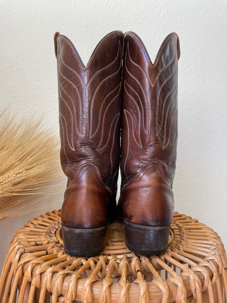 Vintage WRANGLER Chocolate Brown Leather Cowboy Boots U.S. Mens Size 10 image 7