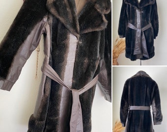 1970s Vintage TOCCI IMPORTS Plush Chocolate Brown Faux Fur Penny Lane Coat  French Tissavel  Made in England