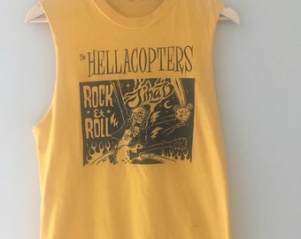 1998 Vintage The HELLACOPTERS Rock & Roll Jihad shirt  sleeveless  altered  gold