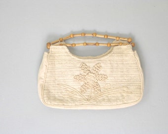 1970s Vintage Natural Cotton and Bamboo Clutch