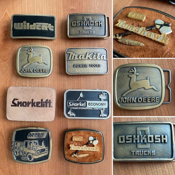 Vintage Power Tools and Heavy Equipment Belt Buckles / Wildcat / John Deere / Makita / Tomahawk / Snorkel / Street Sweeper / Oshkosh