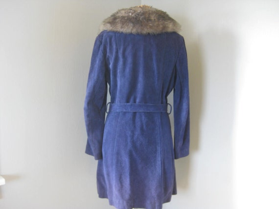 1970s Vintage Royal Blue Suede and Grey Shearling… - image 5