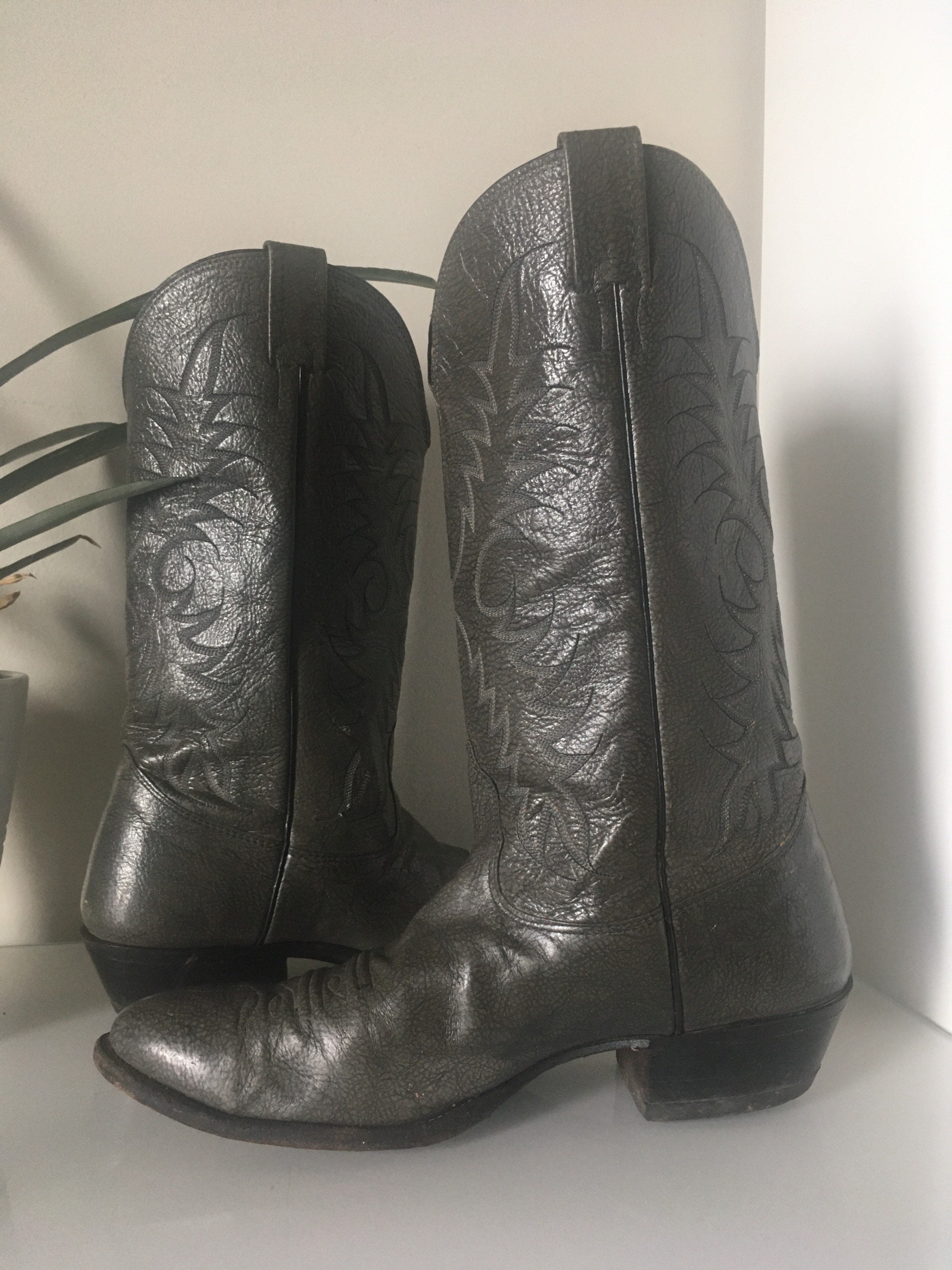 Bottes Western Vintage Nocona En Cuir Gris Pour Homme - Pointure 9D - Fabriquées Aux États-Unis