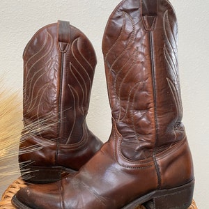 Vintage WRANGLER Chocolate Brown Leather Cowboy Boots U.S. Mens Size 10 image 4