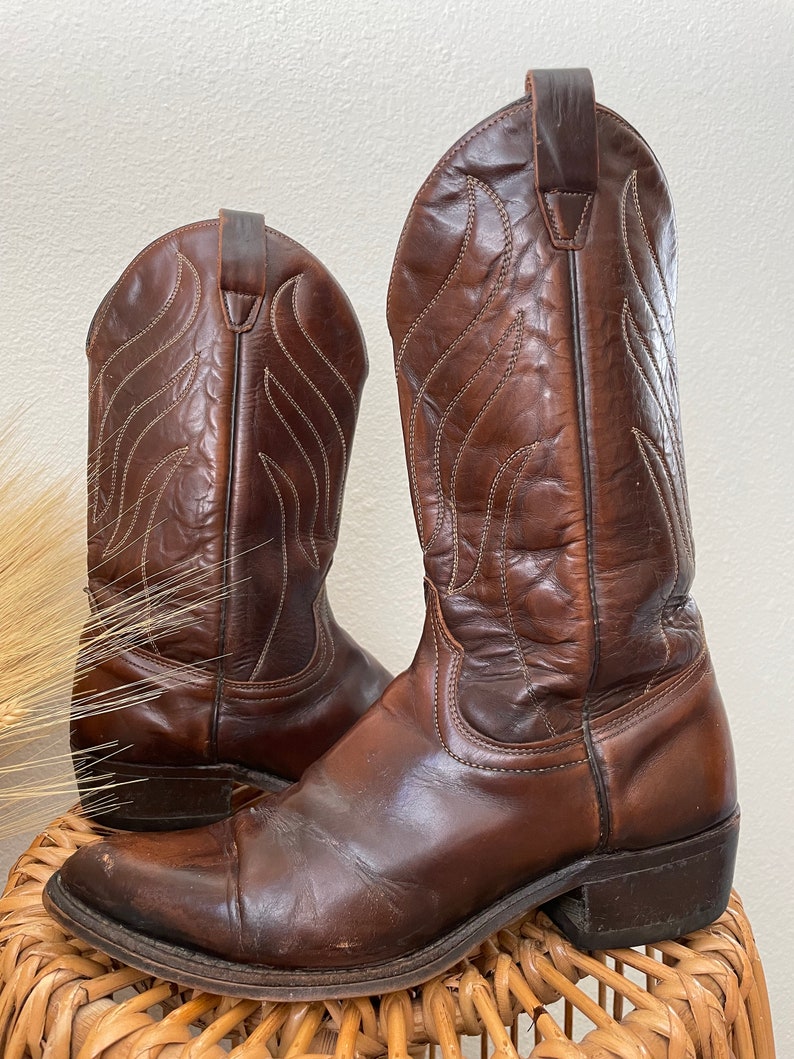 Vintage WRANGLER Chocolate Brown Leather Cowboy Boots U.S. Mens Size 10 image 4