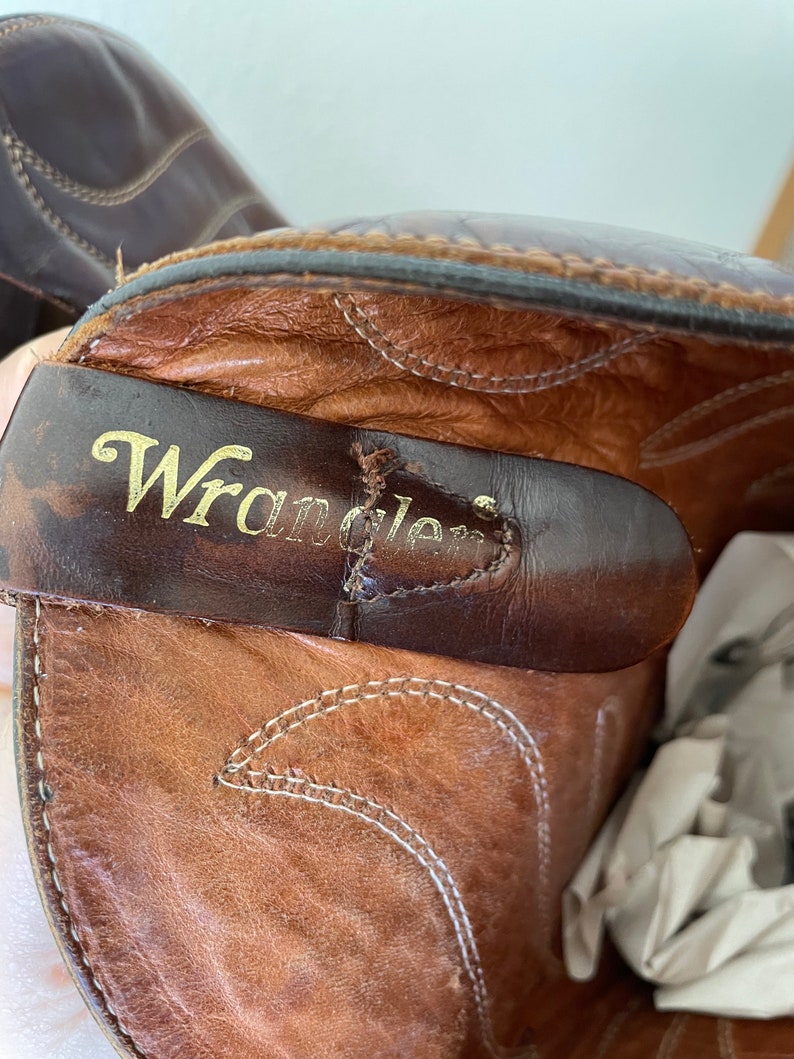 Vintage WRANGLER Chocolate Brown Leather Cowboy Boots U.S. Mens Size 10 image 8