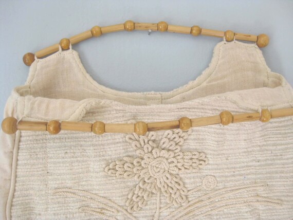 1970s Vintage Natural Cotton and Bamboo Clutch - image 3