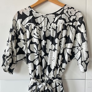 Vintage Black and White Tropical Floral One Piece Jumpsuit Playsuit Romper