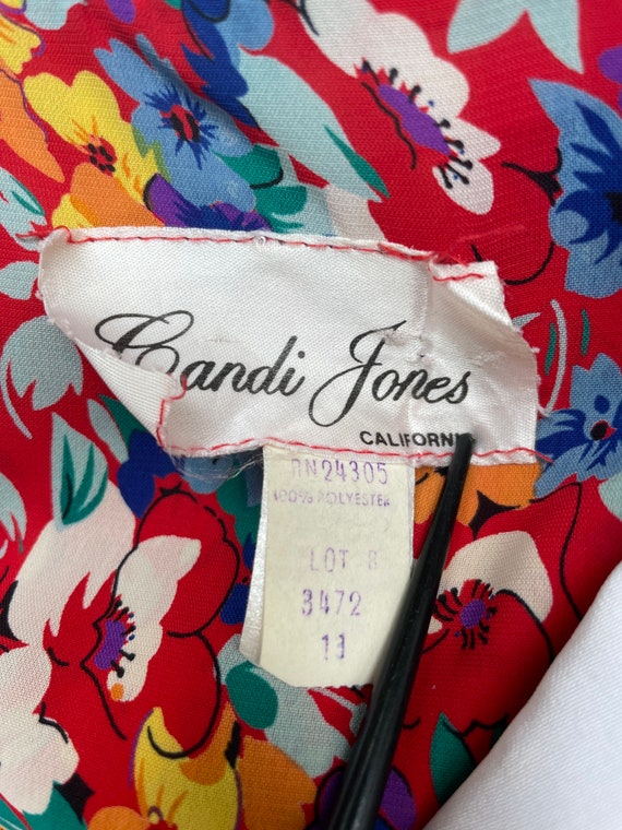 1980s Vintage CANDI JONES Red with Purple Pansies… - image 7