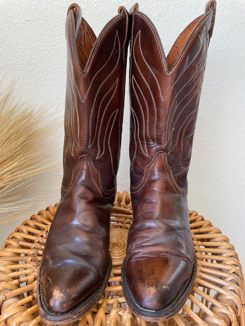 Vintage WRANGLER Chocolate Brown Leather Cowboy Boots U.S. Mens Size 10 image 5