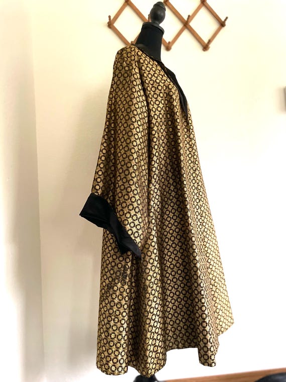 Vintage Helene Pons Silk Brocade Opera Coat: Blac… - image 2