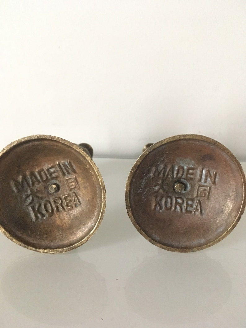 1980s Vintage Brass Tulip Candlesticks Made in Korea Botanical Boho Decor Candle Holders Art Nouveau Revival