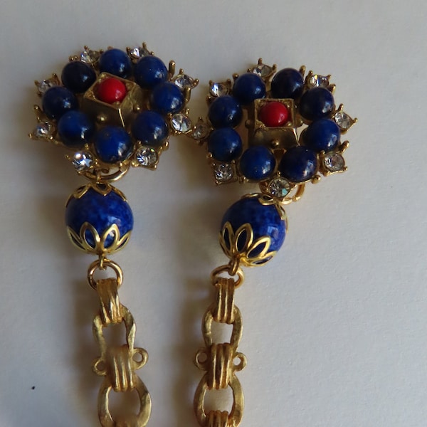 Byzantin style with pearls in imitation of lapis lazuli Claire Deve ( non signed ) huge earrings